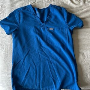 Figs Womens Catarina One-Pocket Scrub Top Royal Blue V-Neck Darted Back Small